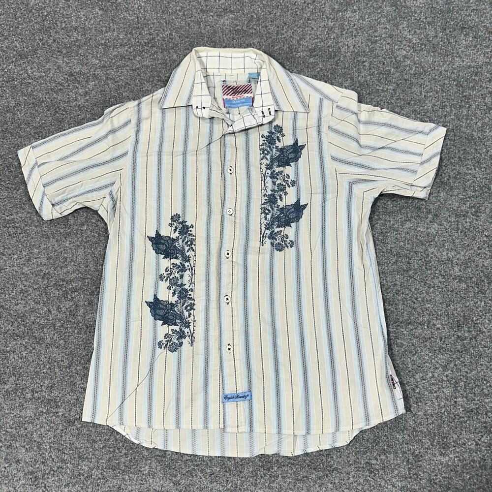 English Laundry Promenade Hand Sewn Striped Floral Embroidered Button Up Shirt M